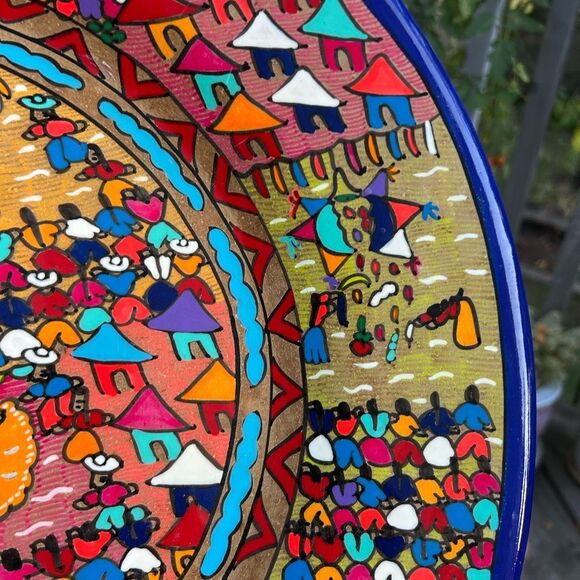 Beautiful 16” Mexican Folk Art Plate Pottery Wall Hanging Colorful Teracotta - Picture 8 of 16